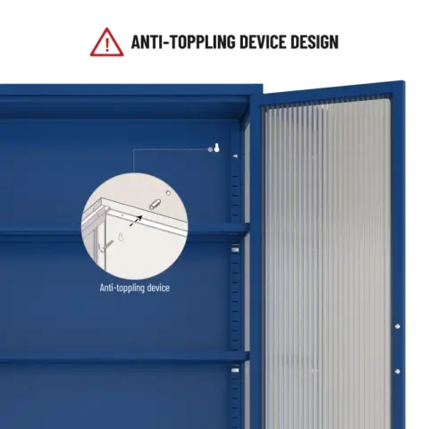 Double Glass Door Storage Cabinet with Adjustable Shelves and Feet Cold-Rolled Steel Sideboard Furniture for Living Room Kitchen BLUE