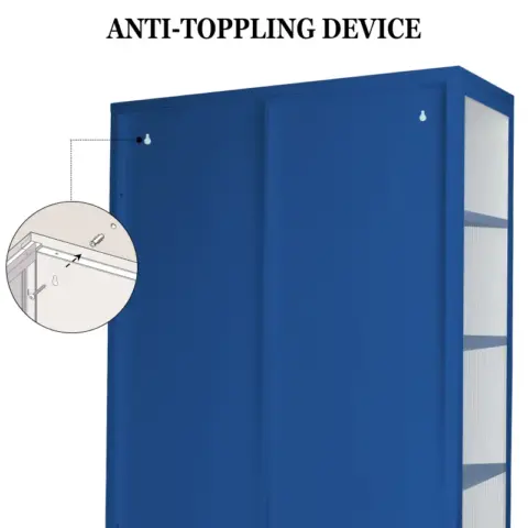 Double Glass Door Storage Cabinet with Adjustable Shelves and Feet Cold-Rolled Steel Sideboard Furniture for Living Room Kitchen BLUE