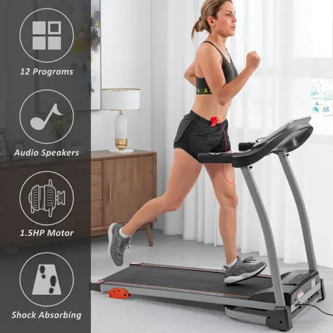 Easy Folding Treadmill For Home Use, 1.5hp Electric Running, Jogging & Walking Machine With Device Holder & Pulse Sensor, 3 Level Incline Adjustable Compact Foldable 10