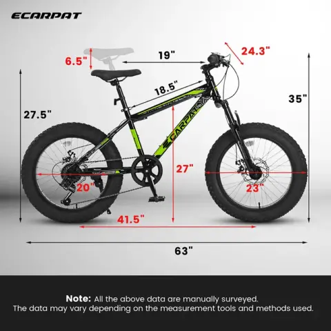 Ecarpat Kids Bike 20 Inch Wheels, 4 Wide Fat Tire Snow Mountain Bike Ages 8 12 Year Old, Steel Frame, 7 Speed Teenager Children Kids' Bicycles 2