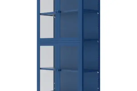 Four Glass Door Storage Cabinet With Adjustable Shelves And Feet Cold Rolled Steel Sideboard Furniture For Living Room Kitchen Blue