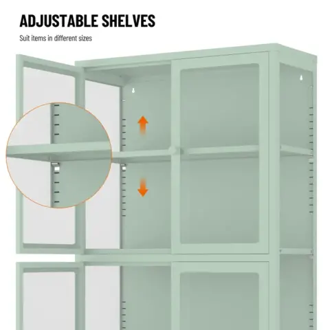Four Glass Door Storage Cabinet With Adjustable Shelves And Feet Cold Rolled Steel Sideboard Furniture For Living Room Kitchen Mint Green 11