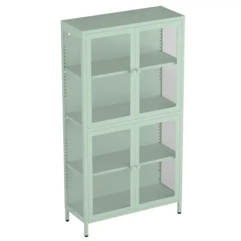 Four Glass Door Storage Cabinet With Adjustable Shelves And Feet Cold Rolled Steel Sideboard Furniture For Living Room Kitchen Mint Green 4