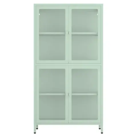 Four Glass Door Storage Cabinet With Adjustable Shelves And Feet Cold Rolled Steel Sideboard Furniture For Living Room Kitchen Mint Green 7