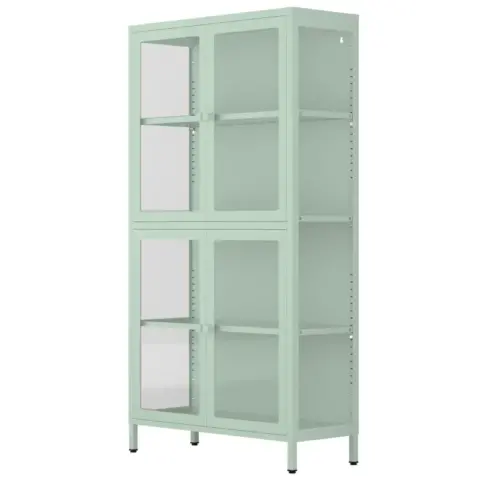 Four Glass Door Storage Cabinet With Adjustable Shelves And Feet Cold Rolled Steel Sideboard Furniture For Living Room Kitchen Mint Green 8