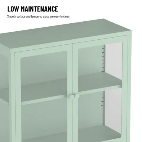 Four Glass Door Storage Cabinet With Adjustable Shelves And Feet Cold Rolled Steel Sideboard Furniture For Living Room Kitchen Mint Green 9