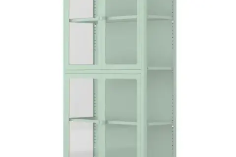 Four Glass Door Storage Cabinet With Adjustable Shelves And Feet Cold Rolled Steel Sideboard Furniture For Living Room Kitchen Mint Green