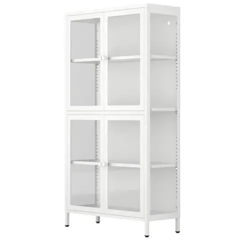 Four Glass Door Storage Cabinet With Adjustable Shelves And Feet Cold Rolled Steel Sideboard Furniture For Living Room Kitchen White 3