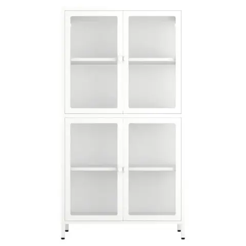 Four Glass Door Storage Cabinet With Adjustable Shelves And Feet Cold Rolled Steel Sideboard Furniture For Living Room Kitchen White 5