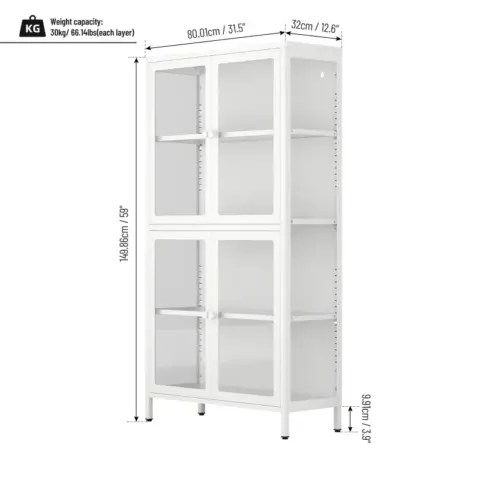 Four Glass Door Storage Cabinet With Adjustable Shelves And Feet Cold Rolled Steel Sideboard Furniture For Living Room Kitchen White 6