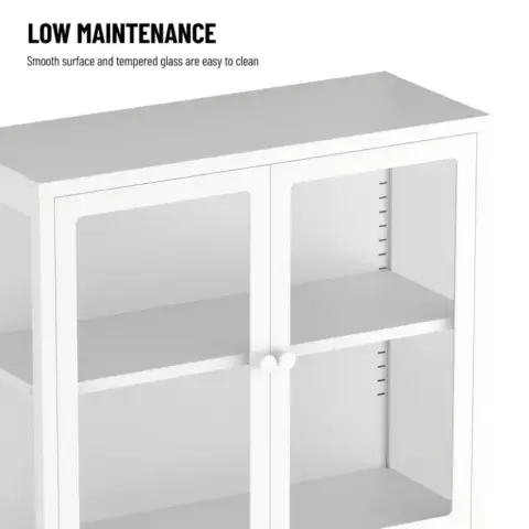 Four Glass Door Storage Cabinet With Adjustable Shelves And Feet Cold Rolled Steel Sideboard Furniture For Living Room Kitchen White 9