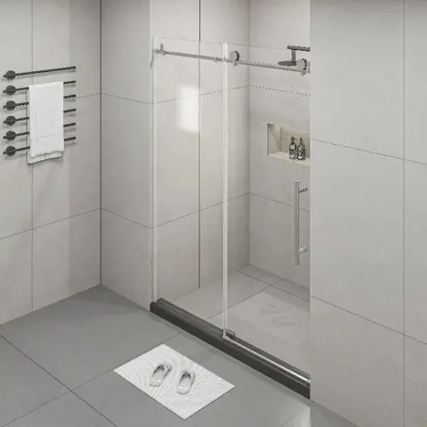 Frameless Shower Doors 60 Width X 76height With 38(10mm) Clear Tempered Glass, Brushed Nicel Finish 5
