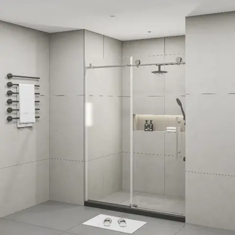 Frameless Shower Doors 60 Width X 76height With 38(10mm) Clear Tempered Glass, Brushed Nicel Finish 6