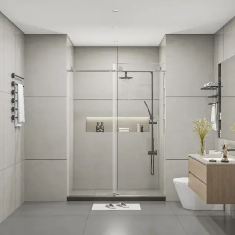 Frameless Shower Doors 60 Width X 76height With 38(10mm) Clear Tempered Glass, Brushed Nicel Finish 8