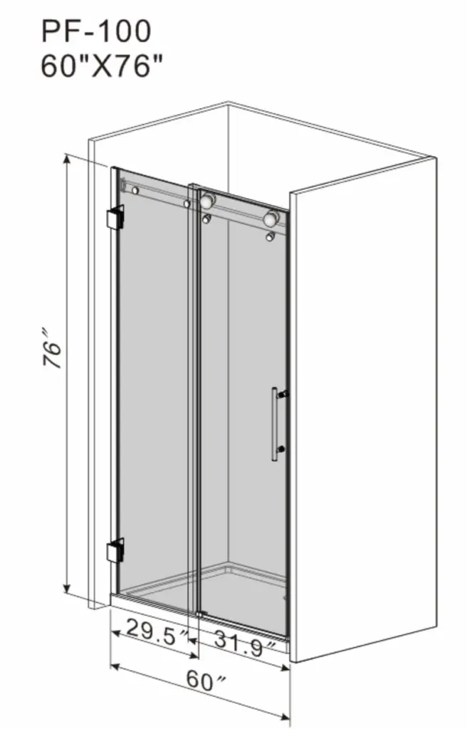 Frameless Sliding Glass Shower Doors 60 Width X 76height With 38(10mm) Clear Tempered Glass, Matt Black Finish 2