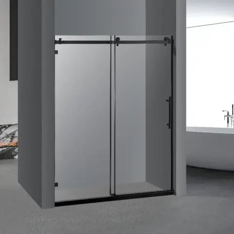 Frameless Sliding Glass Shower Doors 60 Width X 76height With 38(10mm) Clear Tempered Glass, Matt Black Finish 6