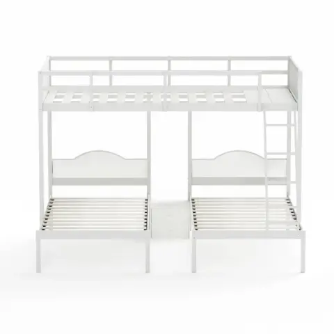 Full Over Twin & Twin Bunk Bed Metal Triple Bed With Nightstand And Guardrails 11