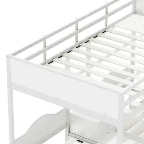 Full Over Twin & Twin Bunk Bed Metal Triple Bed With Nightstand And Guardrails 13