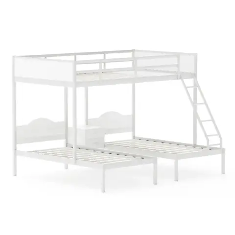 Full Over Twin & Twin Bunk Bed Metal Triple Bed With Nightstand And Guardrails 15
