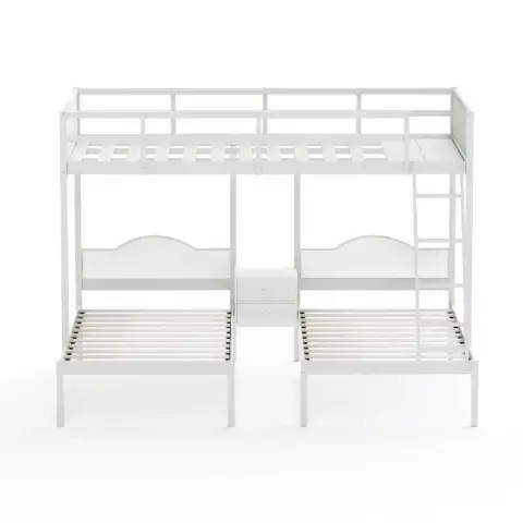 Full Over Twin & Twin Bunk Bed Metal Triple Bed With Nightstand And Guardrails 17