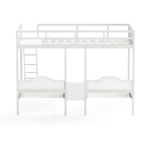 Full Over Twin & Twin Bunk Bed Metal Triple Bed With Nightstand And Guardrails 18