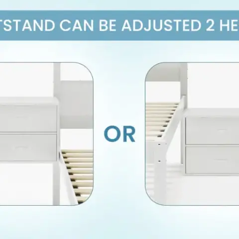 Full Over Twin & Twin Bunk Bed Metal Triple Bed With Nightstand And Guardrails 7