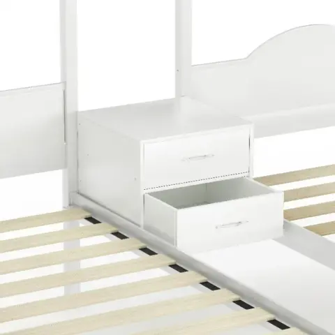 Full Over Twin & Twin Bunk Bed Metal Triple Bed With Nightstand And Guardrails 8
