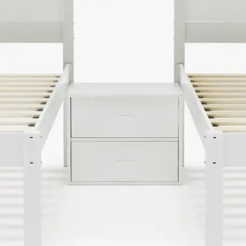 Full Over Twin & Twin Bunk Bed Metal Triple Bed With Nightstand And Guardrails 9