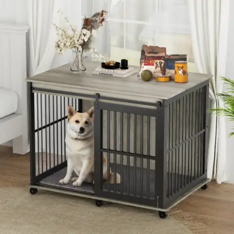 Furniture Dog Crate Sliding Iron Door Dog Crate With Mat 9
