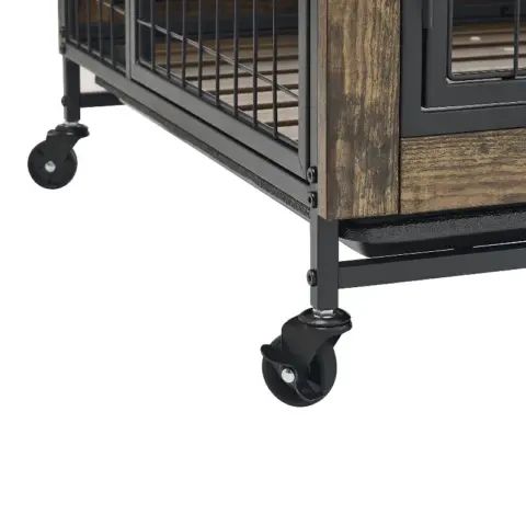 Furniture Type Dog Cage Iron Frame Door With Cabinet, Two Door Design, Rustic Brown 1