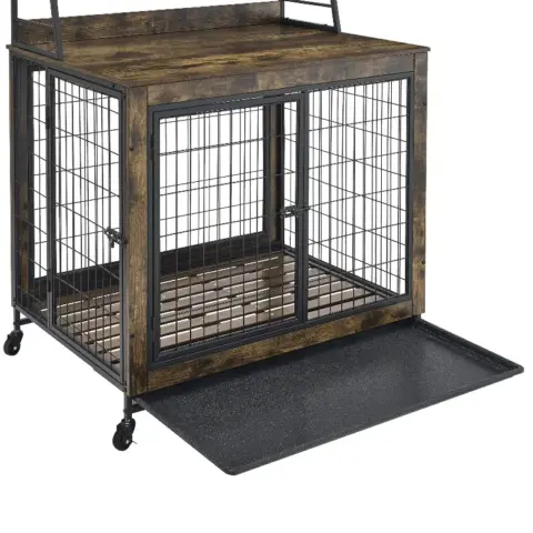 Furniture Type Dog Cage Iron Frame Door With Cabinet, Two Door Design, Rustic Brown 2
