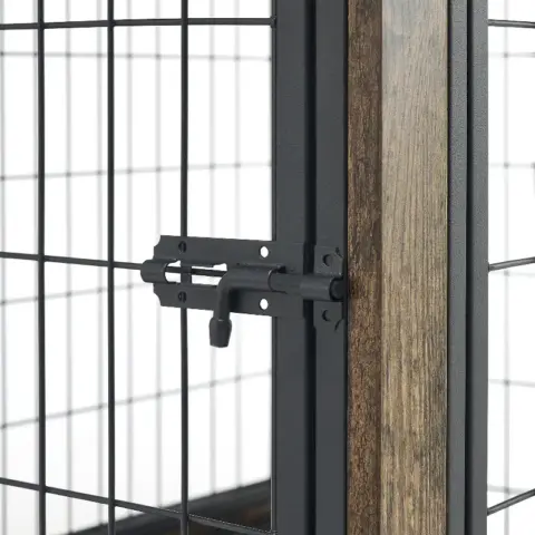 Furniture Type Dog Cage Iron Frame Door With Cabinet, Two Door Design, Rustic Brown 7
