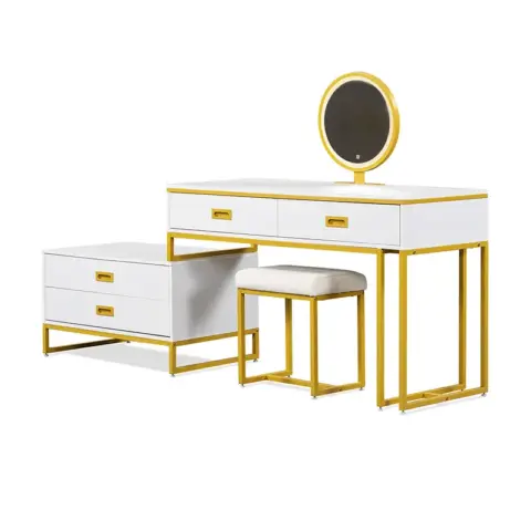 Go Modern Style Vanity Table With Movable Side Cabinet And 4 Drawers, Large Size Dressing Table With Mirror And 3 Colors Led Light, Makeup Table With Stool 1