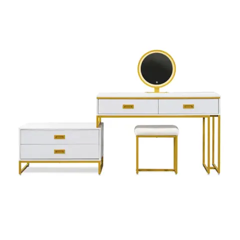 Go Modern Style Vanity Table With Movable Side Cabinet And 4 Drawers, Large Size Dressing Table With Mirror And 3 Colors Led Light, Makeup Table With Stool 13