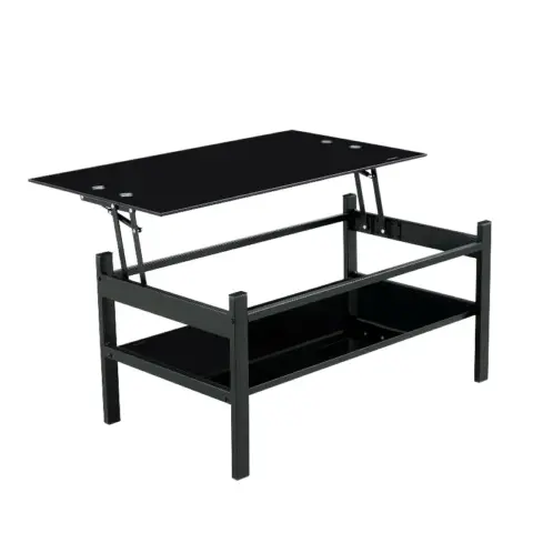 Glass Lift Top Coffee Table, Modern Simple 2 Layer Tempered Glass Coffee Table For Living Room, Black 13