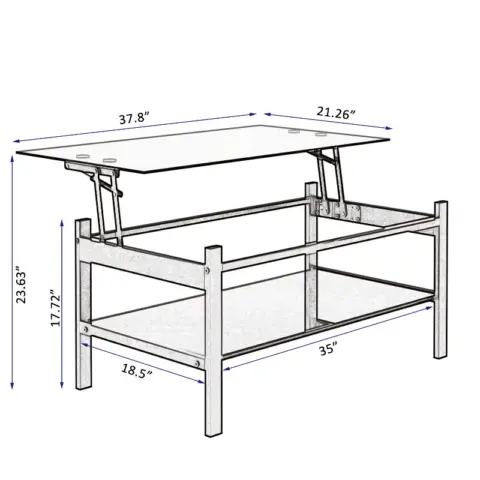 Glass Lift Top Coffee Table, Modern Simple 2 Layer Tempered Glass Coffee Table For Living Room, Black 3