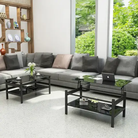 Glass Lift Top Coffee Table, Modern Simple 2 Layer Tempered Glass Coffee Table For Living Room, Black 5