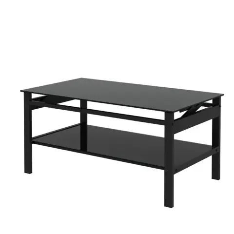 Glass Lift Top Coffee Table, Modern Simple 2 Layer Tempered Glass Coffee Table For Living Room, Black 6