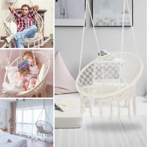 Hammock Chair Macrame Swing Max 330 Lbs Hanging Cotton Rope Hammock Swing Chair For Indoor And Outdoor 1