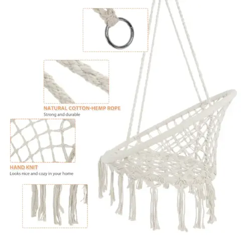 Hammock Chair Macrame Swing Max 330 Lbs Hanging Cotton Rope Hammock Swing Chair For Indoor And Outdoor 3