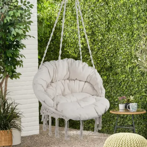 Hammock Chair Macrame Swing Max 330 Lbs Hanging Cotton Rope Hammock Swing Chair For Indoor And Outdoor With Cushion 2