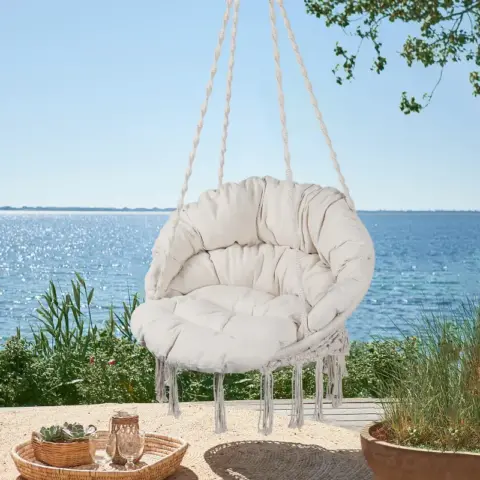 Hammock Chair Macrame Swing Max 330 Lbs Hanging Cotton Rope Hammock Swing Chair For Indoor And Outdoor With Cushion 5