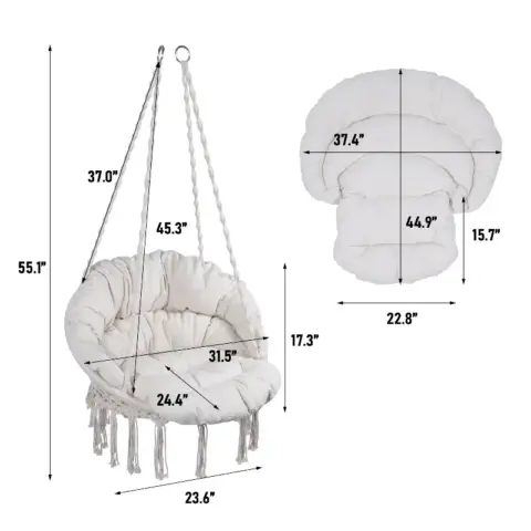Hammock Chair Macrame Swing Max 330 Lbs Hanging Cotton Rope Hammock Swing Chair For Indoor And Outdoor With Cushion 7