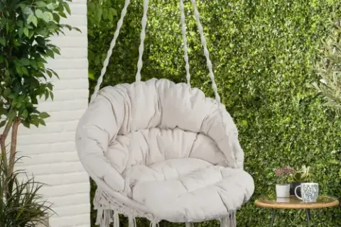 Hammock Chair Macrame Swing Max 330 Lbs Hanging Cotton Rope Hammock Swing Chair For Indoor And Outdoor With Cushion