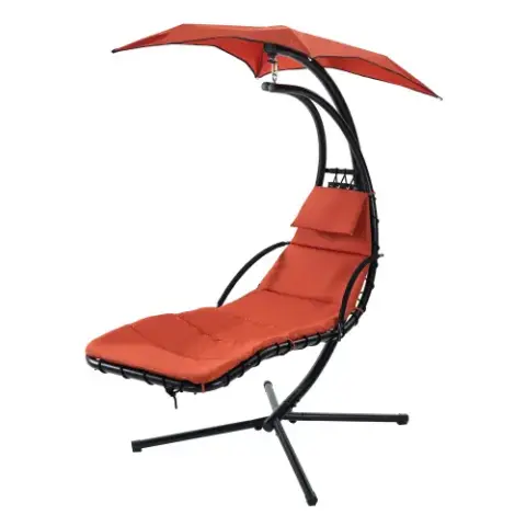 Hanging Chaise Lounger with Removable Canopy, Outdoor Swing Chair with Built-in Pillow, Hanging Curved Chaise Lounge Chair, Hammock Chair with Stand