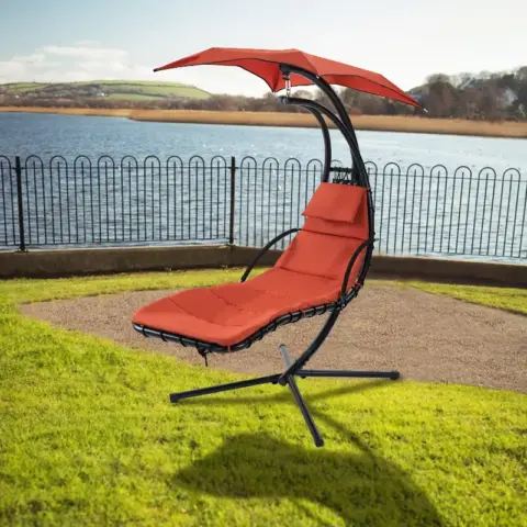 Hanging Chaise Lounger With Removable Canopy, Outdoor Swing Chair With Built In Pillow, Hanging Curved Chaise Lounge Chair, Hammock Chair With Stand 1