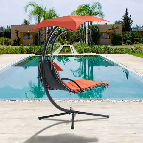 Hanging Chaise Lounger With Removable Canopy, Outdoor Swing Chair With Built In Pillow, Hanging Curved Chaise Lounge Chair, Hammock Chair With Stand 10