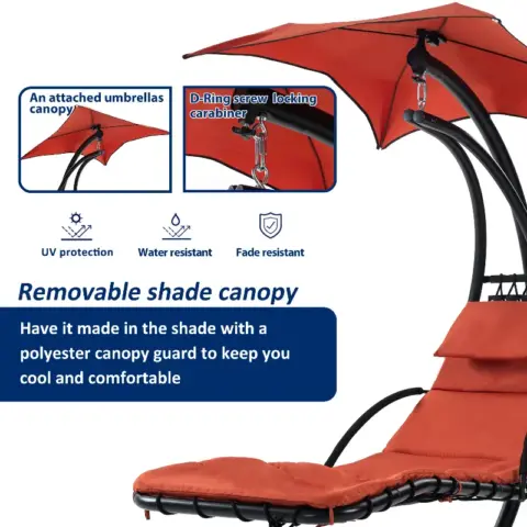 Hanging Chaise Lounger With Removable Canopy, Outdoor Swing Chair With Built In Pillow, Hanging Curved Chaise Lounge Chair, Hammock Chair With Stand 2
