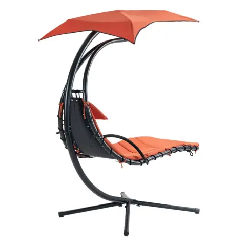Hanging Chaise Lounger With Removable Canopy, Outdoor Swing Chair With Built In Pillow, Hanging Curved Chaise Lounge Chair, Hammock Chair With Stand 4