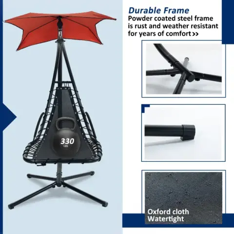 Hanging Chaise Lounger With Removable Canopy, Outdoor Swing Chair With Built In Pillow, Hanging Curved Chaise Lounge Chair, Hammock Chair With Stand 6